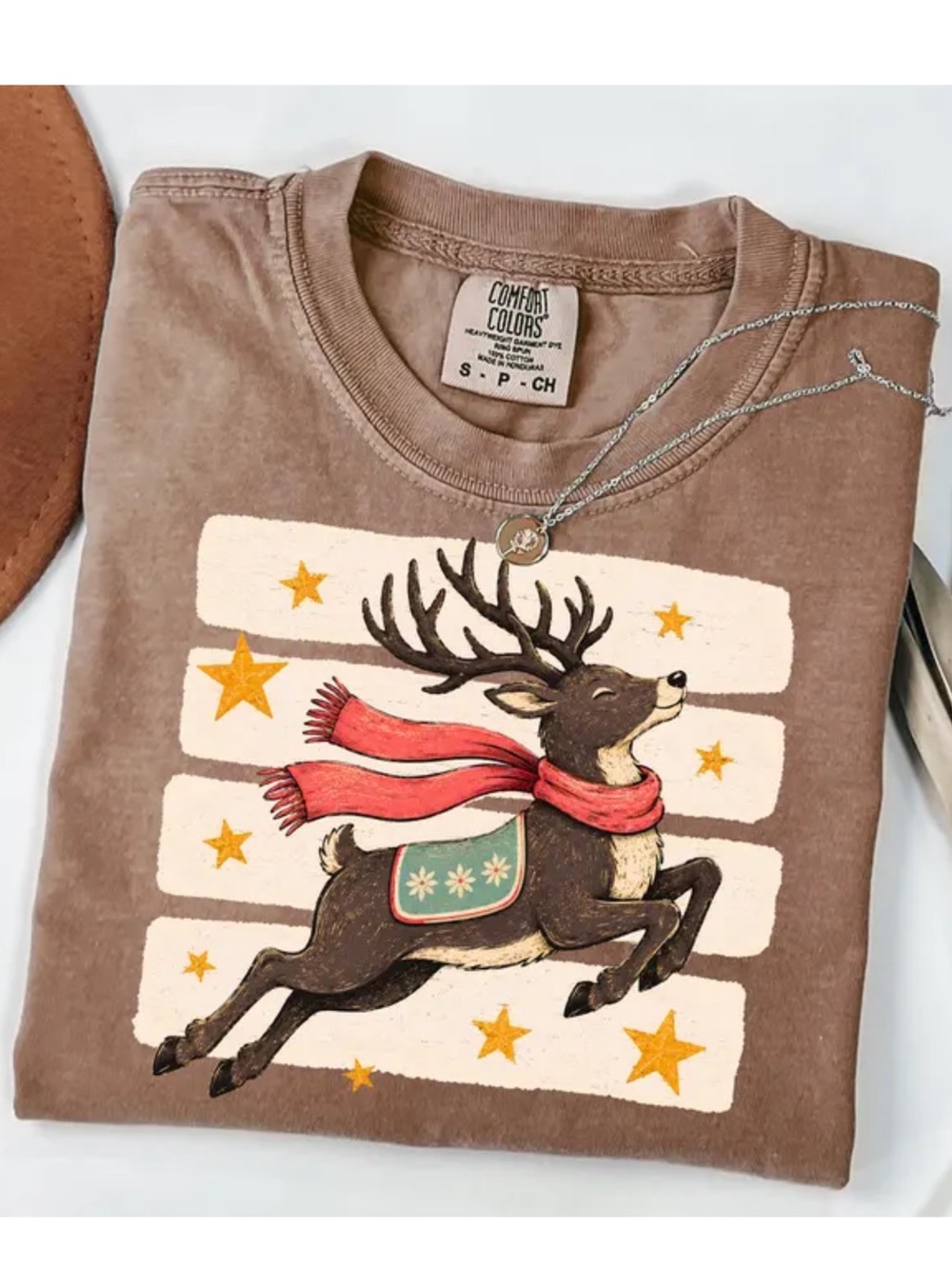 Comfort Colors Espresso Holiday Reindeer Graphic Tee